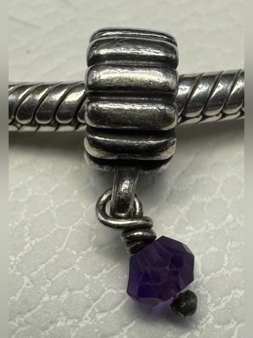 Authentic Retired Pandora February Amethyst Birthstone Dangle Charm 925 ALE